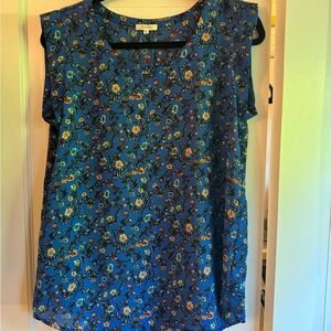 Pleione Vibrant Blue Floral Sleeveless Top, size medium